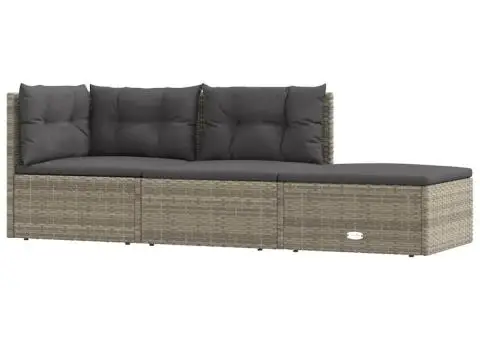 Set mobilier de grădină cu perne, 3 piese, gri, poliratan - 2/5