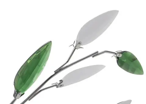 Plafoniera verde/albă, cu brațe frunze cristal acrilic, 5 becuri E14 - 3/4