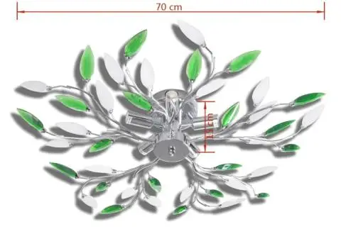 Plafoniera verde/albă, cu brațe frunze cristal acrilic, 5 becuri E14 - 4/4