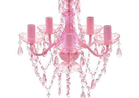 Lustră roz de cristal artificial cu 5 becuri - 1/5