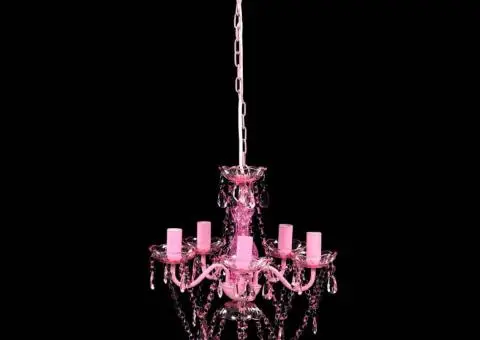 Lustră roz de cristal artificial cu 5 becuri - 2/5