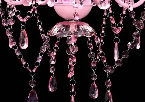 Lustră roz de cristal artificial cu 5 becuri - 5/5