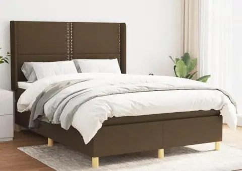Pat box spring cu saltea, maro închis, 140x200 cm, textil - 1/5