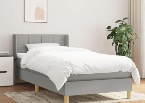 Pat box spring cu saltea, gri deschis, 90x200 cm, textil - 1/5