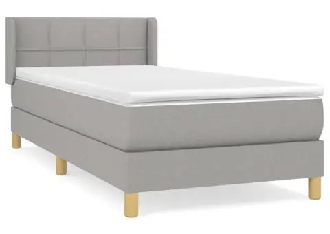 Pat box spring cu saltea, gri deschis, 90x200 cm, textil - 2/5