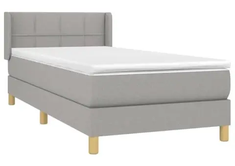 Pat box spring cu saltea, gri deschis, 90x200 cm, textil - 3/5