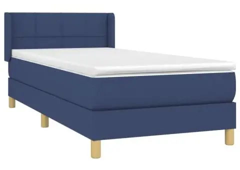 Pat box spring cu saltea, albastru, 100x200 cm, textil - 3/5