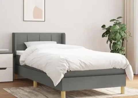 Pat box spring cu saltea, gri închis, 90x190 cm, textil - 1/5