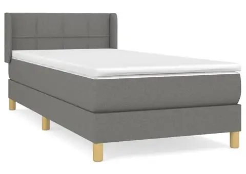 Pat box spring cu saltea, gri închis, 90x190 cm, textil - 2/5