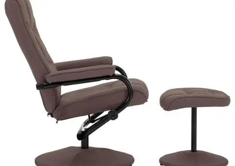 Fotoliu rabatabil cu taburet, maro, material textil - 3/5