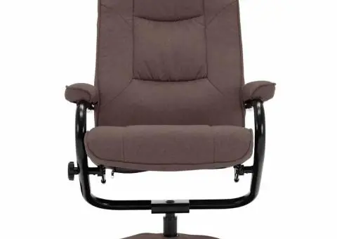 Fotoliu rabatabil cu taburet, maro, material textil - 4/5