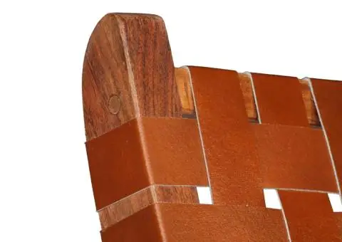 Scaun pliant împletit, maro, piele naturală - 4/5