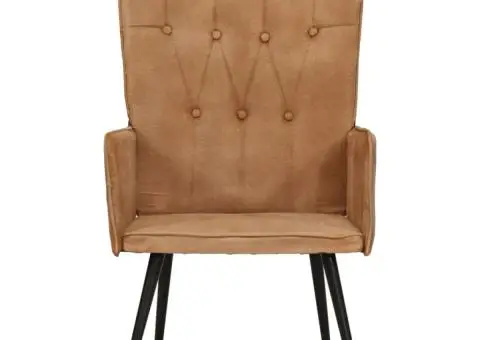 Scaun cu spătar înalt, maro, pânză - 2/5