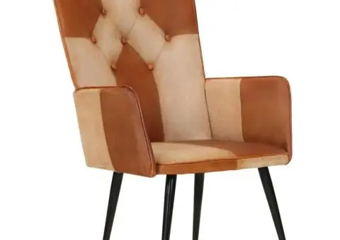 Scaun cu spătar înalt, maro și crem, piele naturală - 2/5