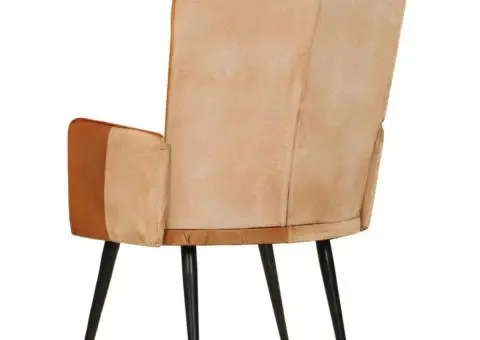 Scaun cu spătar înalt, maro și crem, piele naturală - 5/5