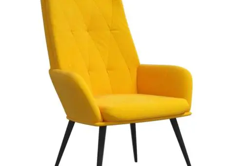 Scaun de relaxare, galben muștar, catifea - 2/5
