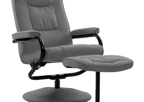 Fotoliu rabatabil cu taburet, gri deschis, material textil - 2/5