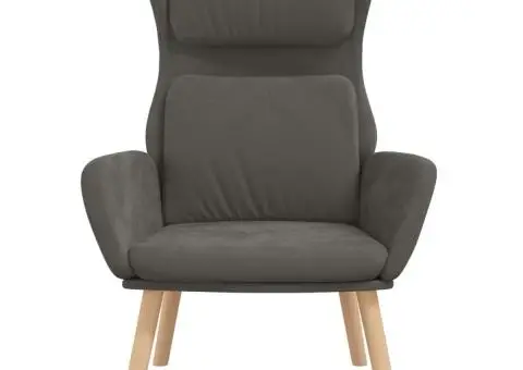 Scaun de relaxare, gri închis, catifea - 3/5