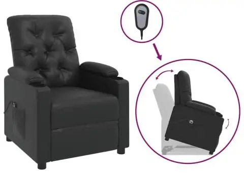 Fotoliu cu ridicare, negru, piele ecologică - 1/5