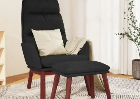 Scaun de relaxare cu taburet, negru, textil - 1/5