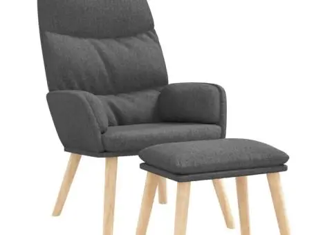 Scaun de relaxare cu taburet, gri deschis, material textil - 2/5