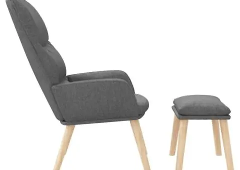 Scaun de relaxare cu taburet, gri deschis, material textil - 4/5