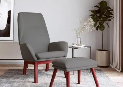 Scaun de relaxare cu taburet, gri deschis, textil - 1/5