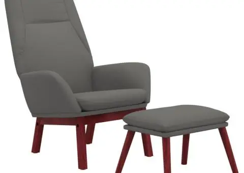 Scaun de relaxare cu taburet, gri deschis, textil - 3/5