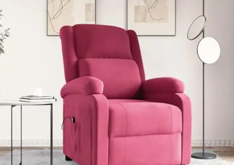 Fotoliu cu ridicare, roșu, catifea - 1/5