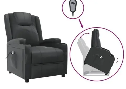 Fotoliu cu ridicare, negru, piele ecologică - 2/5