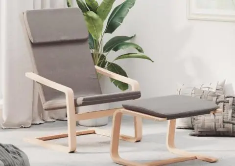 Scaun de relaxare cu taburet, gri taupe, textil - 1/5