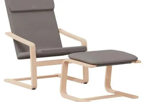 Scaun de relaxare cu taburet, gri taupe, textil - 3/5