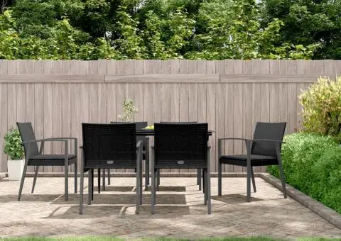 Set mobilier de grădină cu perne, 7 piese, poliratan și oțel - 1/5