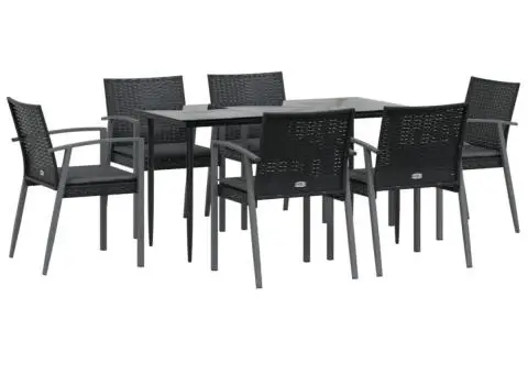 Set mobilier de grădină cu perne, 7 piese, poliratan și oțel - 3/5