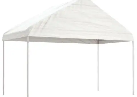 Foișor cu acoperiș, alb, 8,92x4,08x3,22 m, polietilenă - 2/5