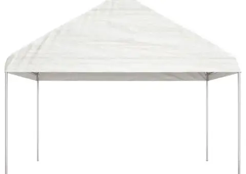 Foișor cu acoperiș, alb, 8,92x4,08x3,22 m, polietilenă - 3/5