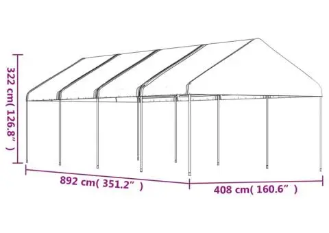 Foișor cu acoperiș, alb, 8,92x4,08x3,22 m, polietilenă - 5/5