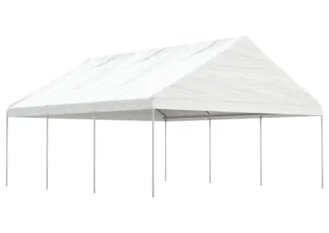 Foișor cu acoperiș, alb, 6,69x5,88x3,75 m, polietilenă - 1/5