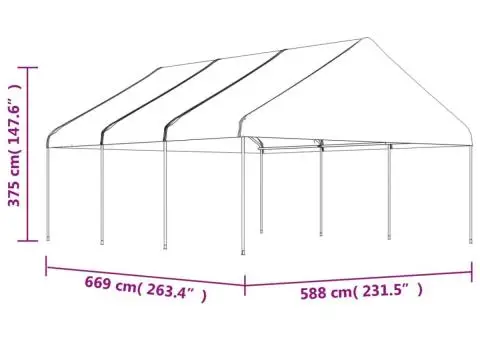 Foișor cu acoperiș, alb, 6,69x5,88x3,75 m, polietilenă - 5/5