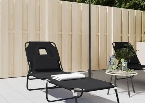 Șezlong pliabil negru țesătură Oxford&oțel vopsit electrostatic - 1/5