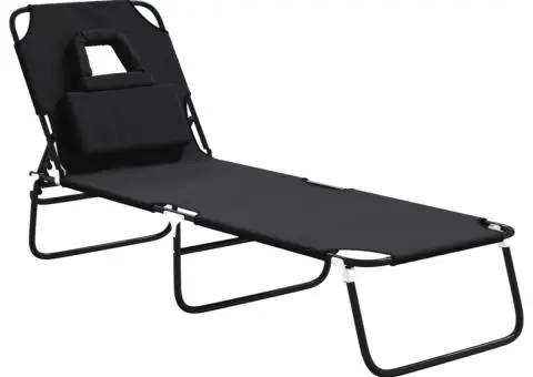 Șezlong pliabil negru țesătură Oxford&oțel vopsit electrostatic - 2/5