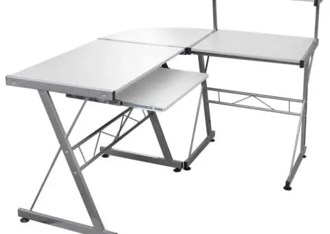 Birou de computer colțar, alb, 132x112x99 cm, lemn prelucrat - 1/5