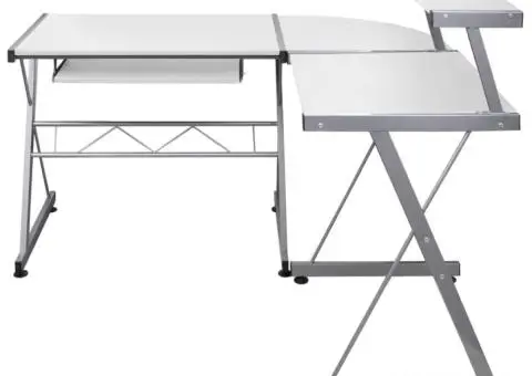 Birou de computer colțar, alb, 132x112x99 cm, lemn prelucrat - 2/5