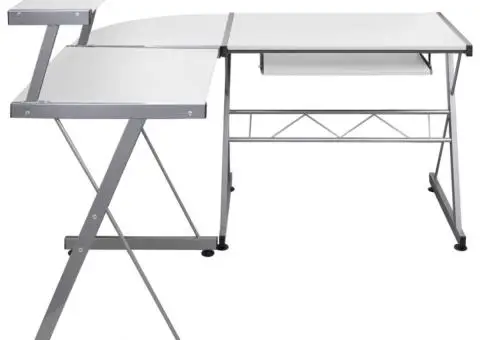 Birou de computer colțar, alb, 132x112x99 cm, lemn prelucrat - 3/5