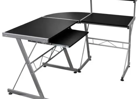 Birou de computer colțar, negru, 132x112x99 cm, lemn prelucrat - 1/5