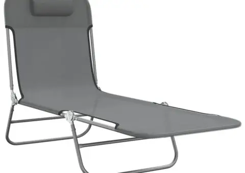 Șezlonguri pliante, 2 buc., textilenă gri și oțel - 3/5