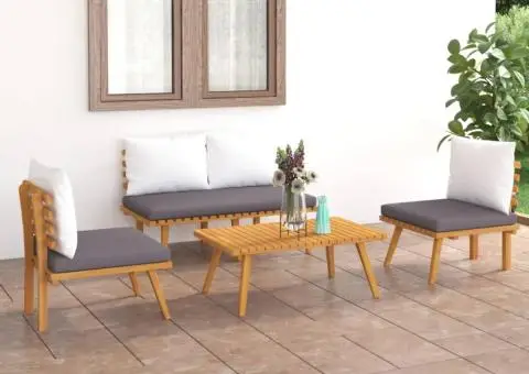 Set mobilier de grădină cu perne, 4 piese, lemn masiv de acacia - 1/5