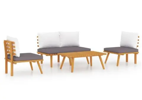 Set mobilier de grădină cu perne, 4 piese, lemn masiv de acacia - 2/5