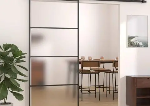 Ușă glisantă, negru, 90x205 cm, sticlă ESG mată și aluminiu - 1/5