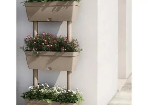 Jardinieră de grădină, 3 buc., gri taupe, 100 cm - 1/5